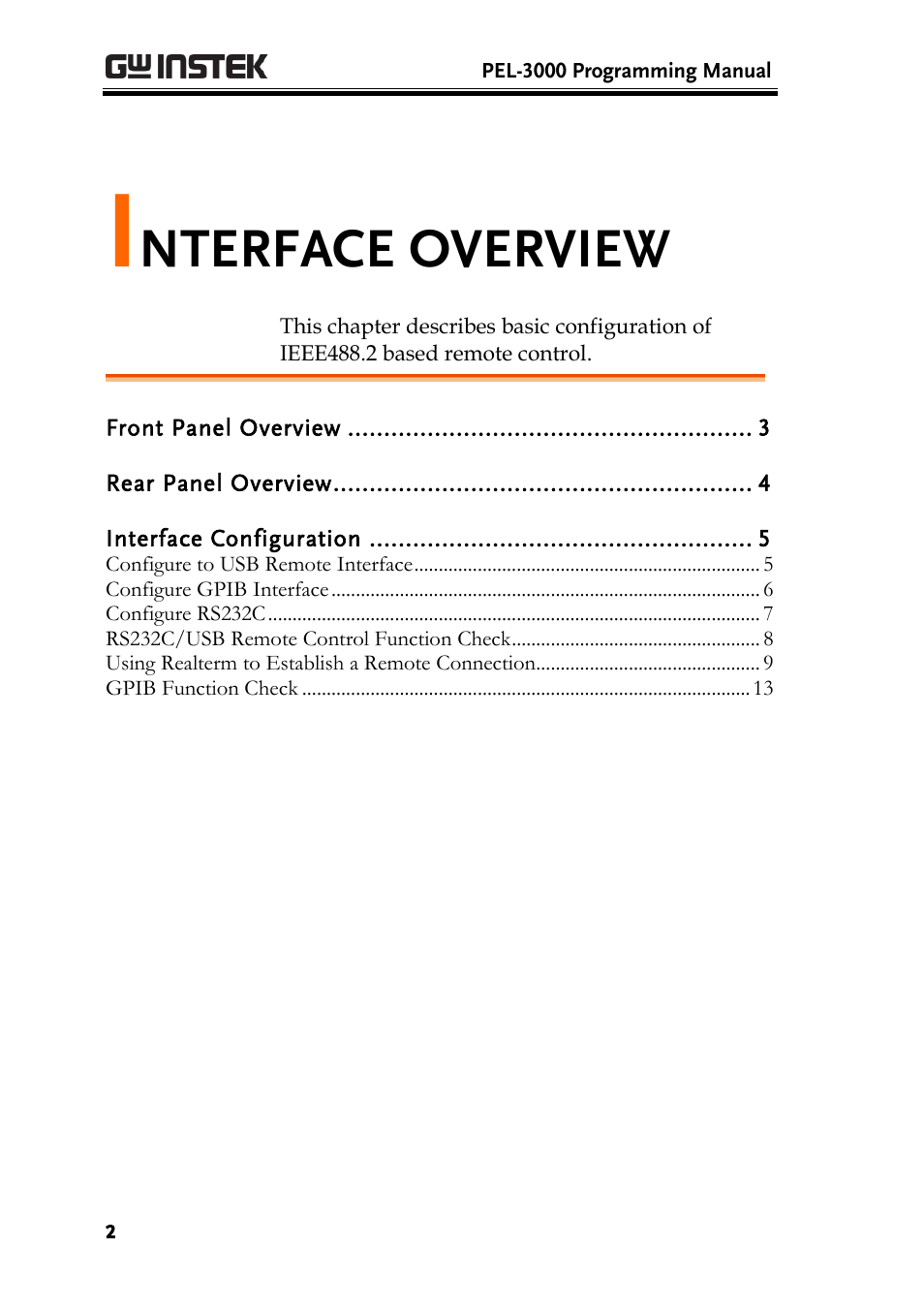 Interface overview, Nterface overview | GW Instek PEL-3000 Series Programming Manual User Manual | Page 4 / 174