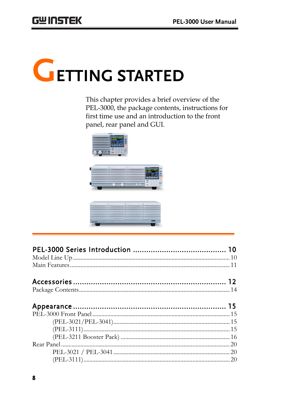 Etting started | GW Instek PEL-3000 Series User Manual User Manual | Page 10 / 215