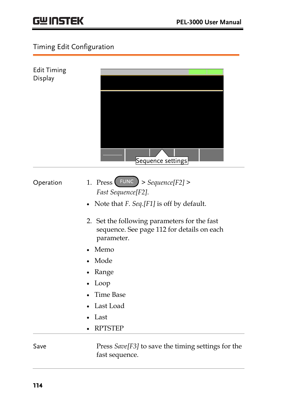 Timing edit configuration | GW Instek PEL-3000 Series User Manual User Manual | Page 116 / 215