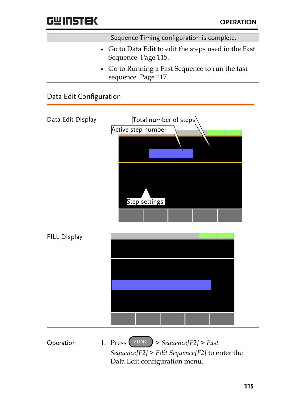 Data edit configuration, Data edit for fast sequences off 0005, Fill edit for fast sequences a a | GW Instek PEL-3000 Series User Manual User Manual | Page 117 / 215