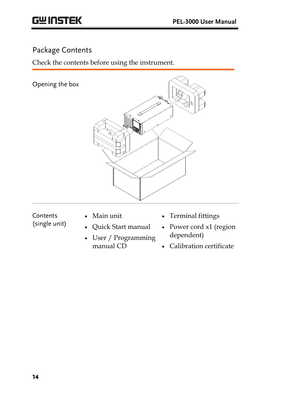 Package contents | GW Instek PEL-3000 Series User Manual User Manual | Page 16 / 215