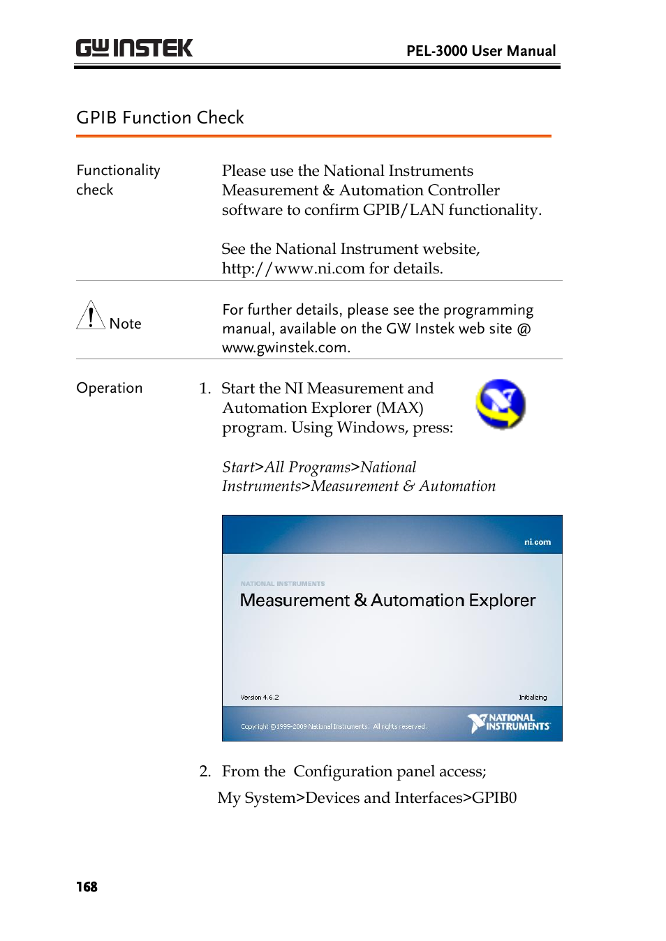 Gpib function check | GW Instek PEL-3000 Series User Manual User Manual | Page 170 / 215