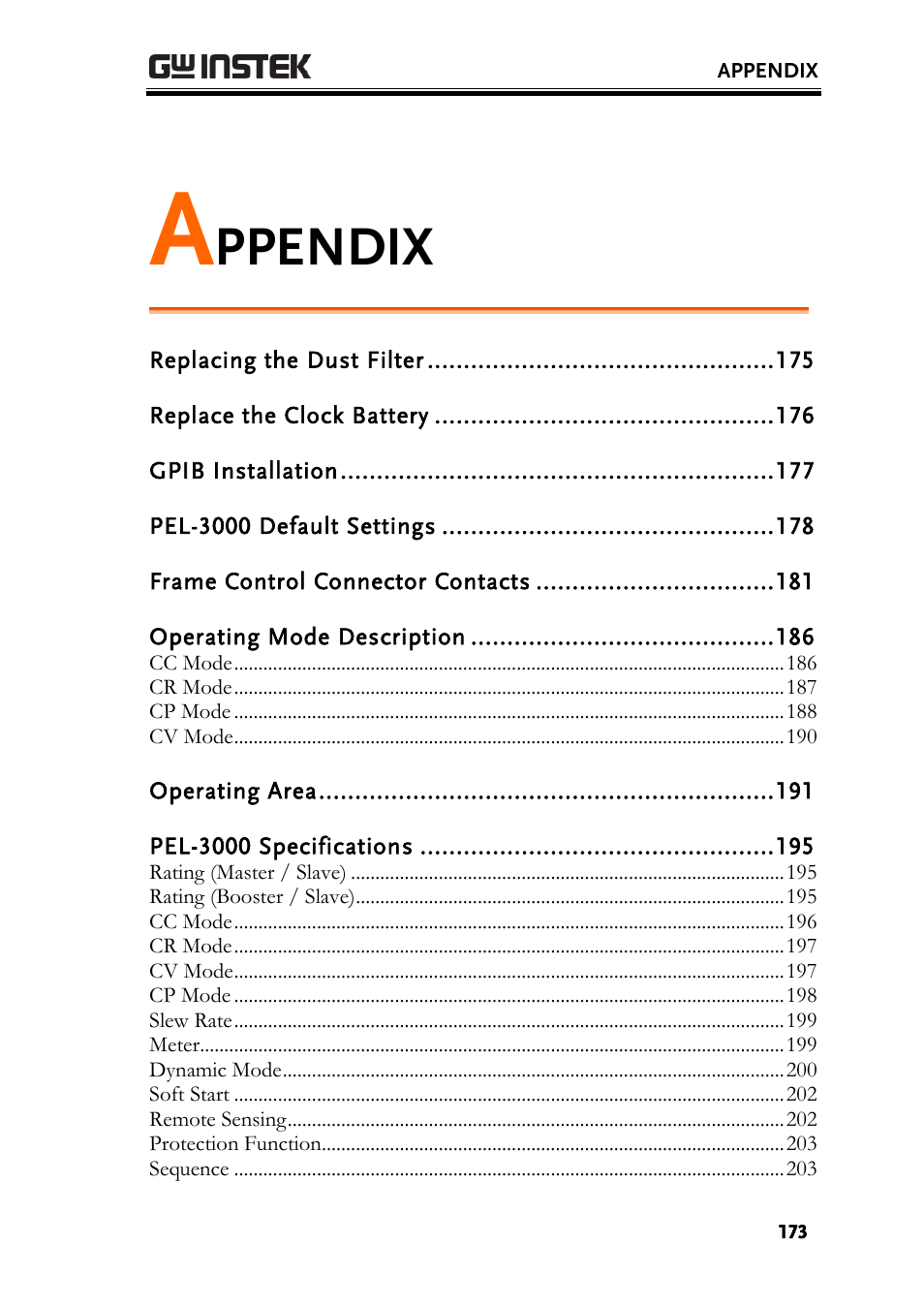 Ppendix | GW Instek PEL-3000 Series User Manual User Manual | Page 175 / 215