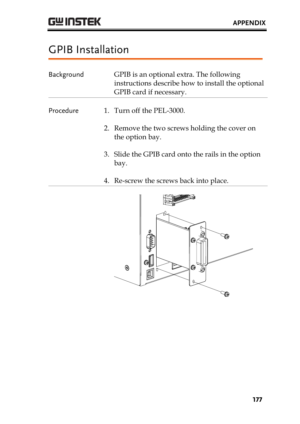 Potentional - potential, Gpib installation | GW Instek PEL-3000 Series User Manual User Manual | Page 179 / 215