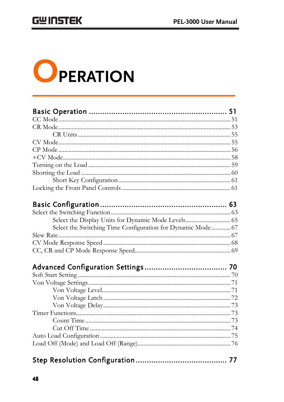 Peration | GW Instek PEL-3000 Series User Manual User Manual | Page 50 / 215