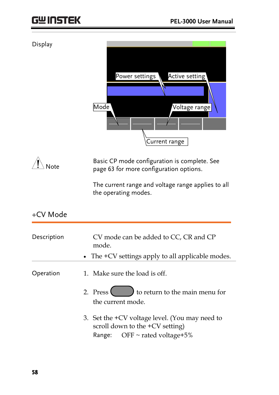 Cv mode | GW Instek PEL-3000 Series User Manual User Manual | Page 60 / 215