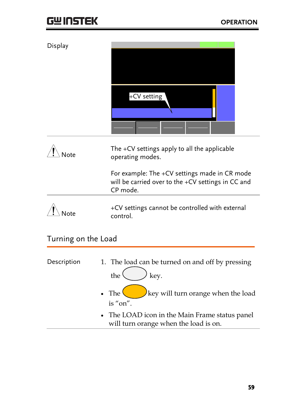Turning on the load | GW Instek PEL-3000 Series User Manual User Manual | Page 61 / 215