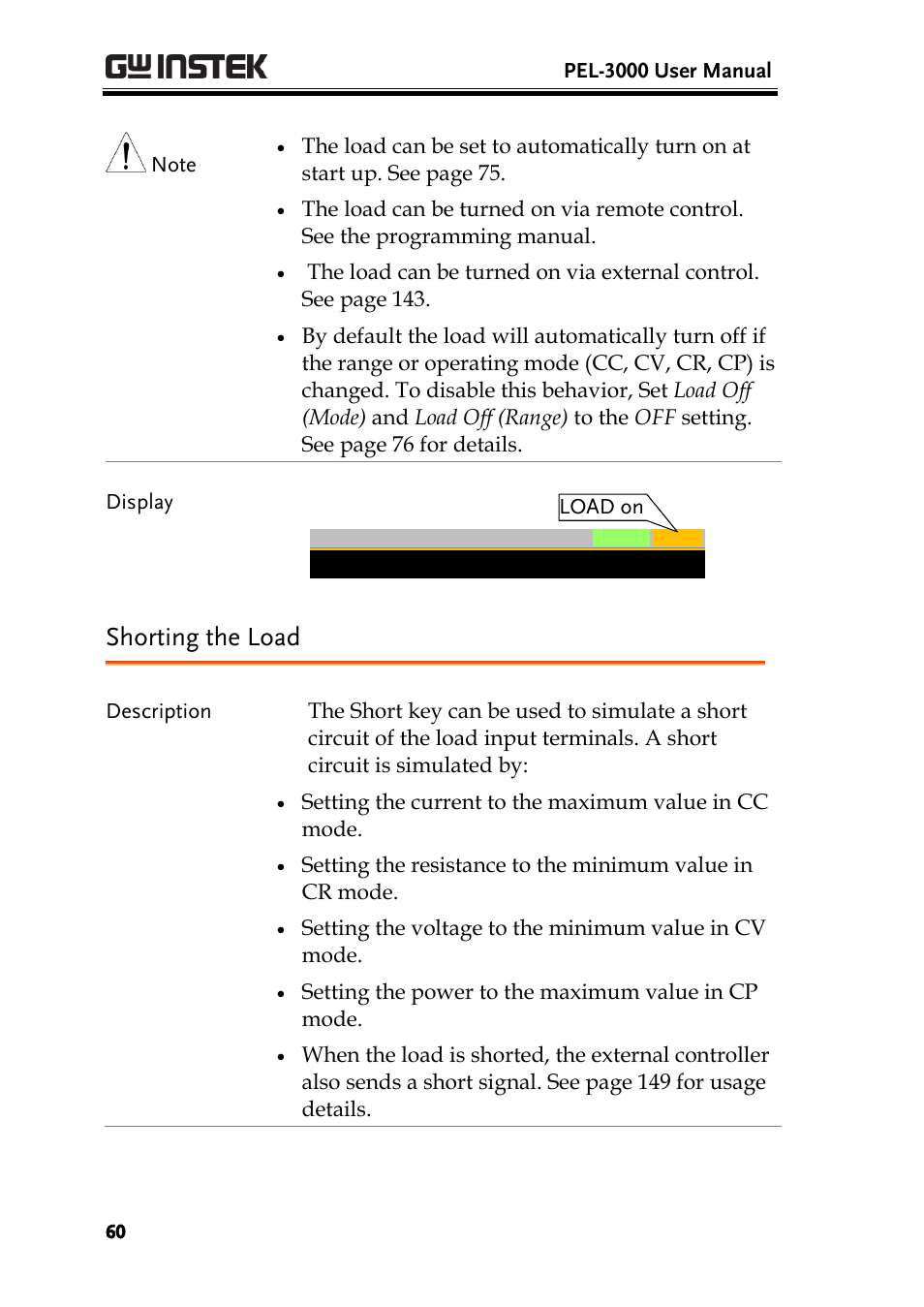 Shorting the load | GW Instek PEL-3000 Series User Manual User Manual | Page 62 / 215