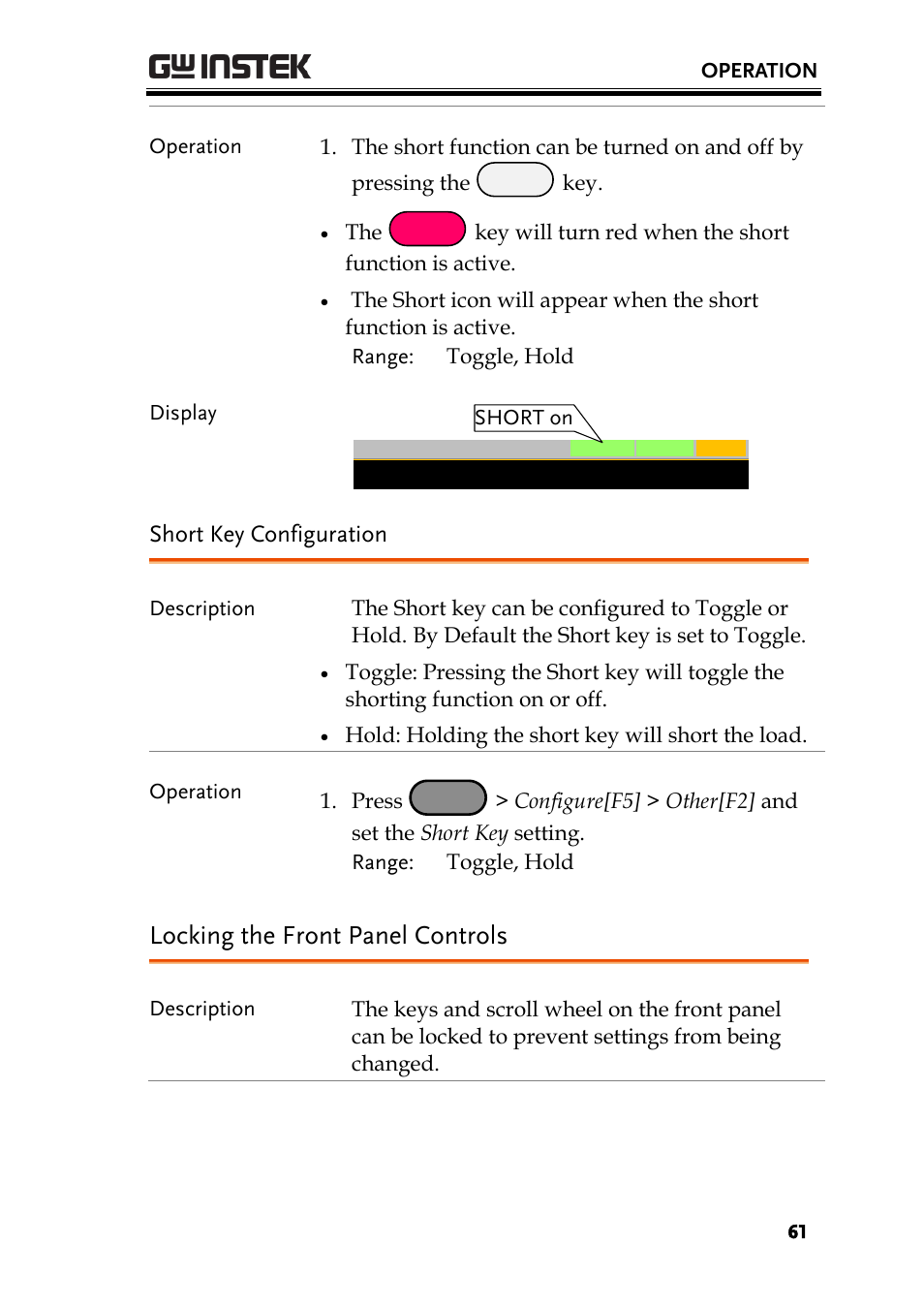 Locking the front panel controls | GW Instek PEL-3000 Series User Manual User Manual | Page 63 / 215