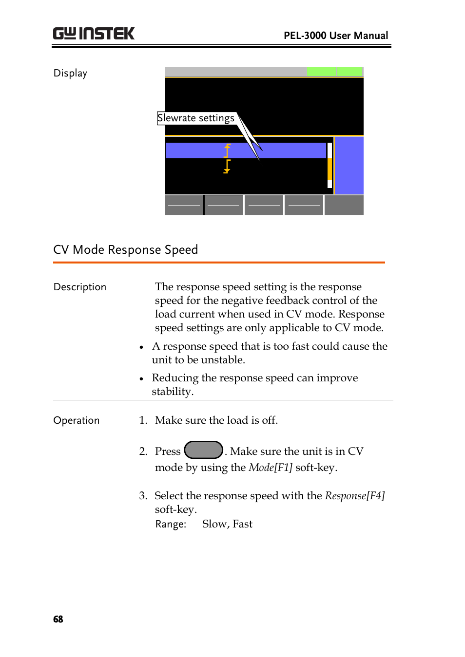 Cv mode response speed | GW Instek PEL-3000 Series User Manual User Manual | Page 70 / 215