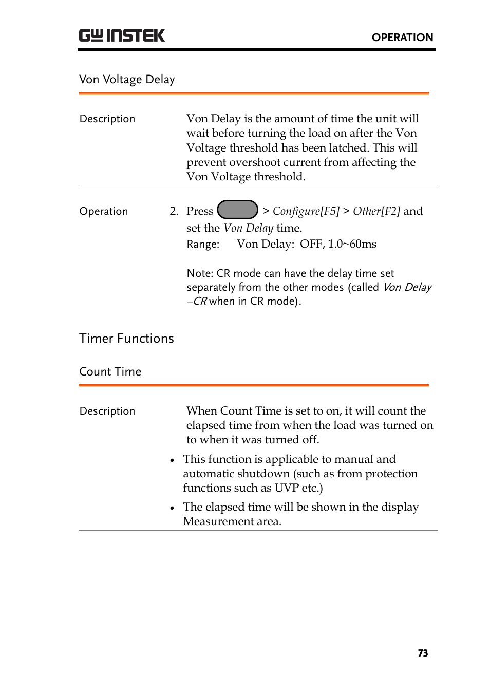 Timer functions | GW Instek PEL-3000 Series User Manual User Manual | Page 75 / 215