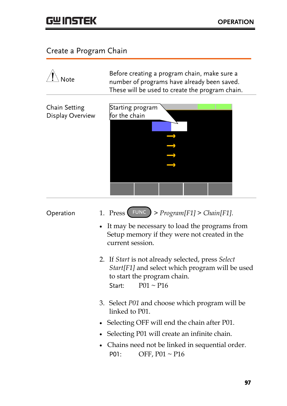 Create a program chain | GW Instek PEL-3000 Series User Manual User Manual | Page 99 / 215