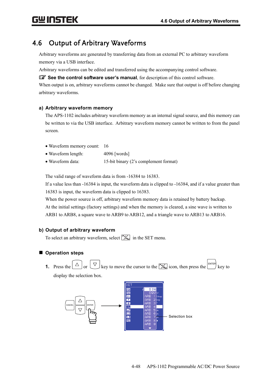 6 output of arbitrary waveforms | GW Instek APS-1102 User Manual User Manual | Page 112 / 265