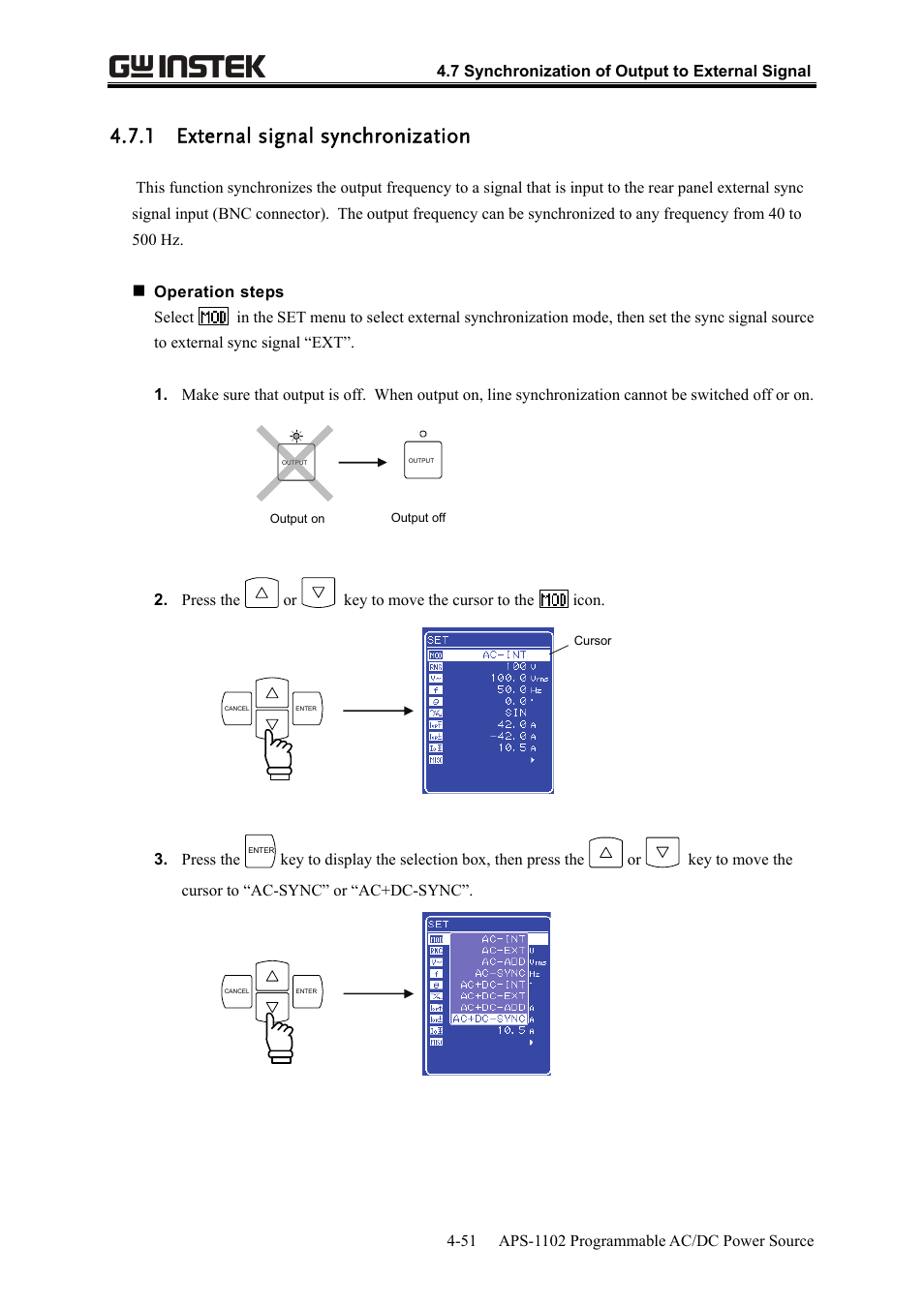 1 external signal synchronization | GW Instek APS-1102 User Manual User Manual | Page 115 / 265