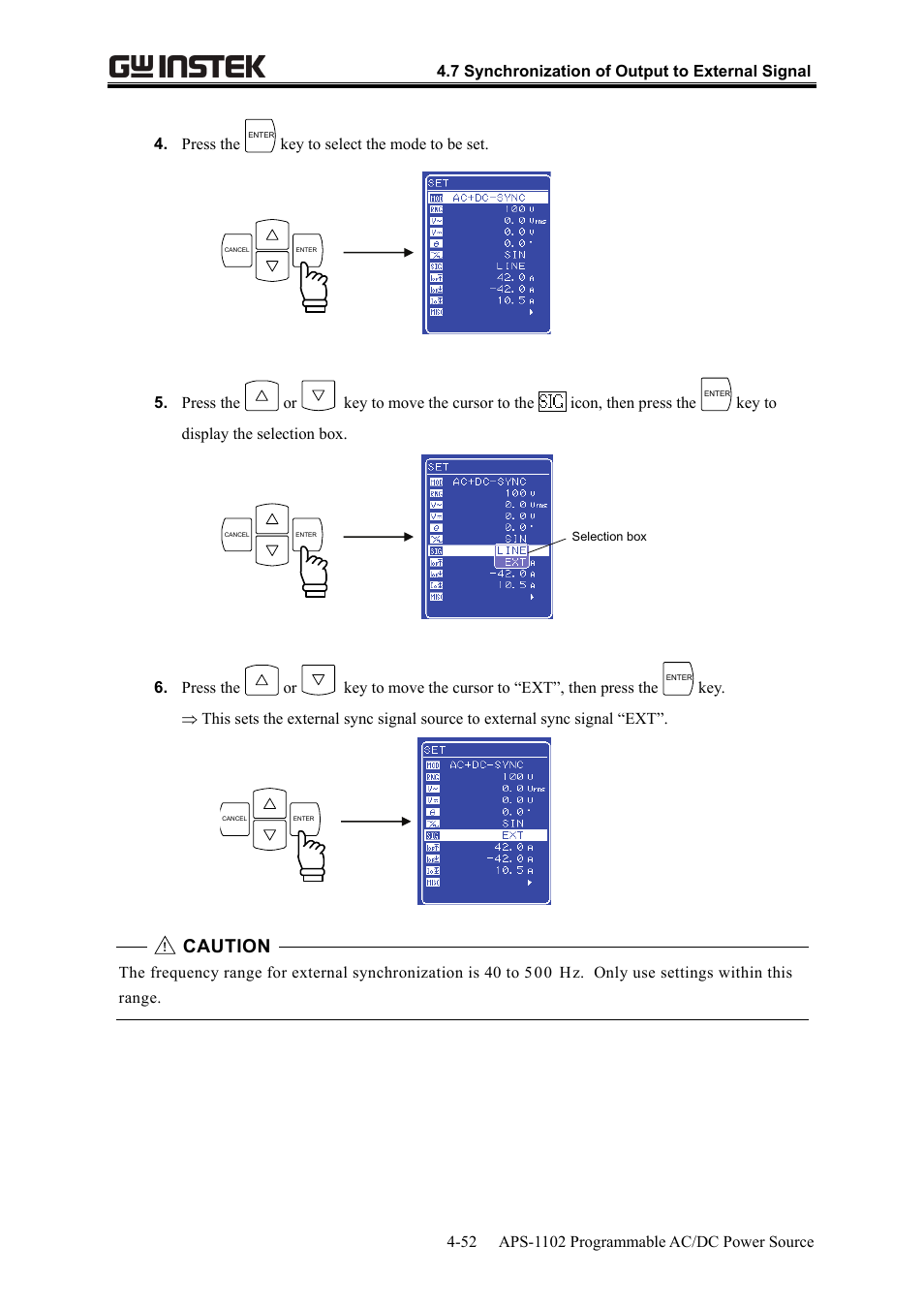 Caution | GW Instek APS-1102 User Manual User Manual | Page 116 / 265