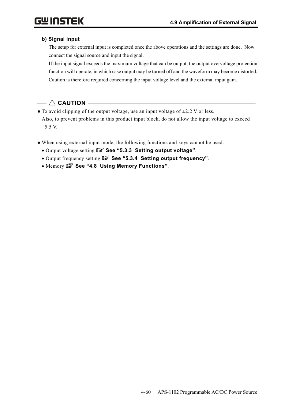 Caution | GW Instek APS-1102 User Manual User Manual | Page 124 / 265