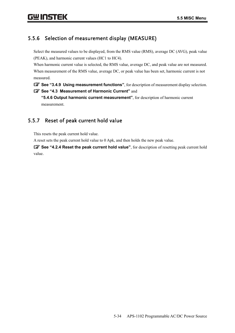 6 selection of measurement display (measure), 7 reset of peak current hold value | GW Instek APS-1102 User Manual User Manual | Page 160 / 265