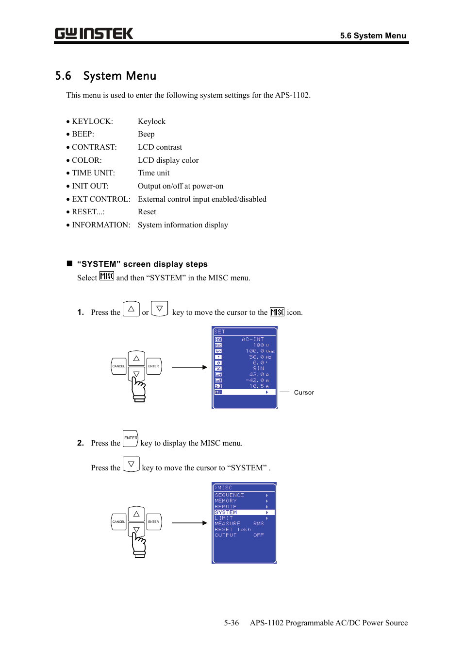 6 system menu | GW Instek APS-1102 User Manual User Manual | Page 162 / 265