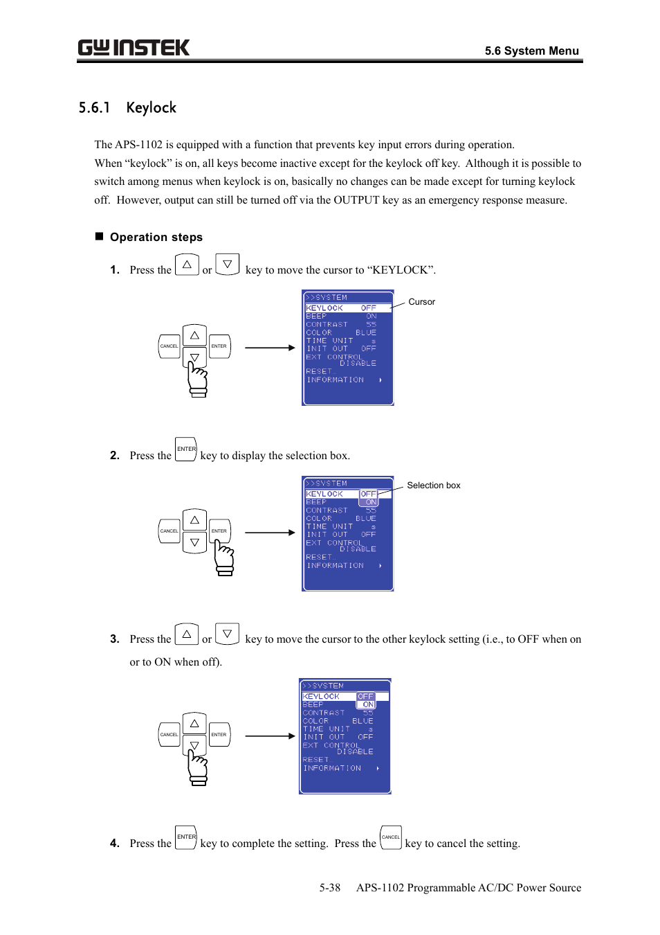 1 keylock | GW Instek APS-1102 User Manual User Manual | Page 164 / 265