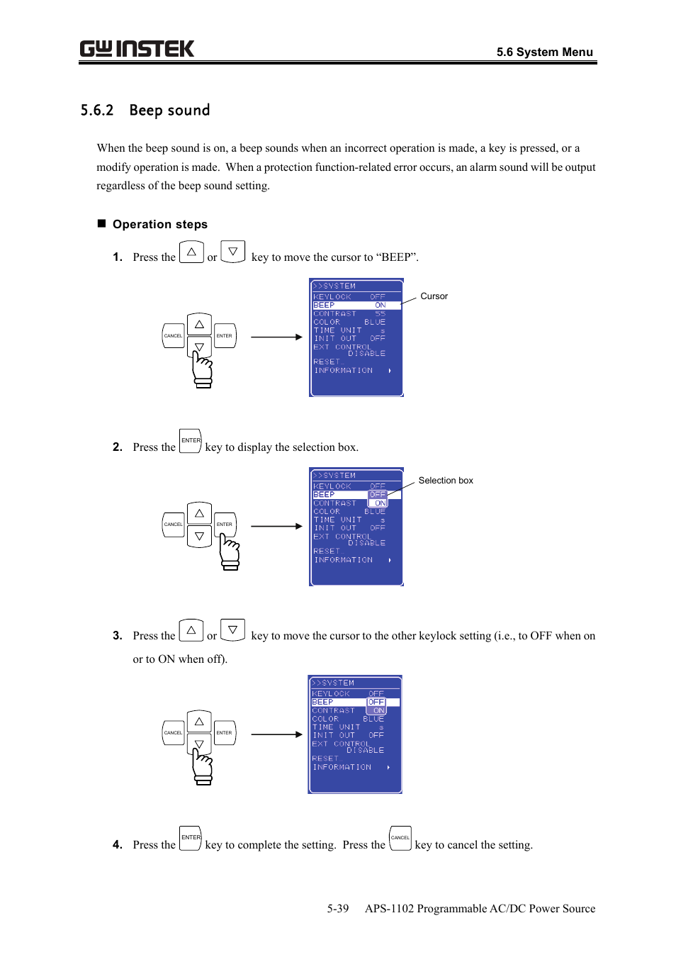 2 beep sound | GW Instek APS-1102 User Manual User Manual | Page 165 / 265