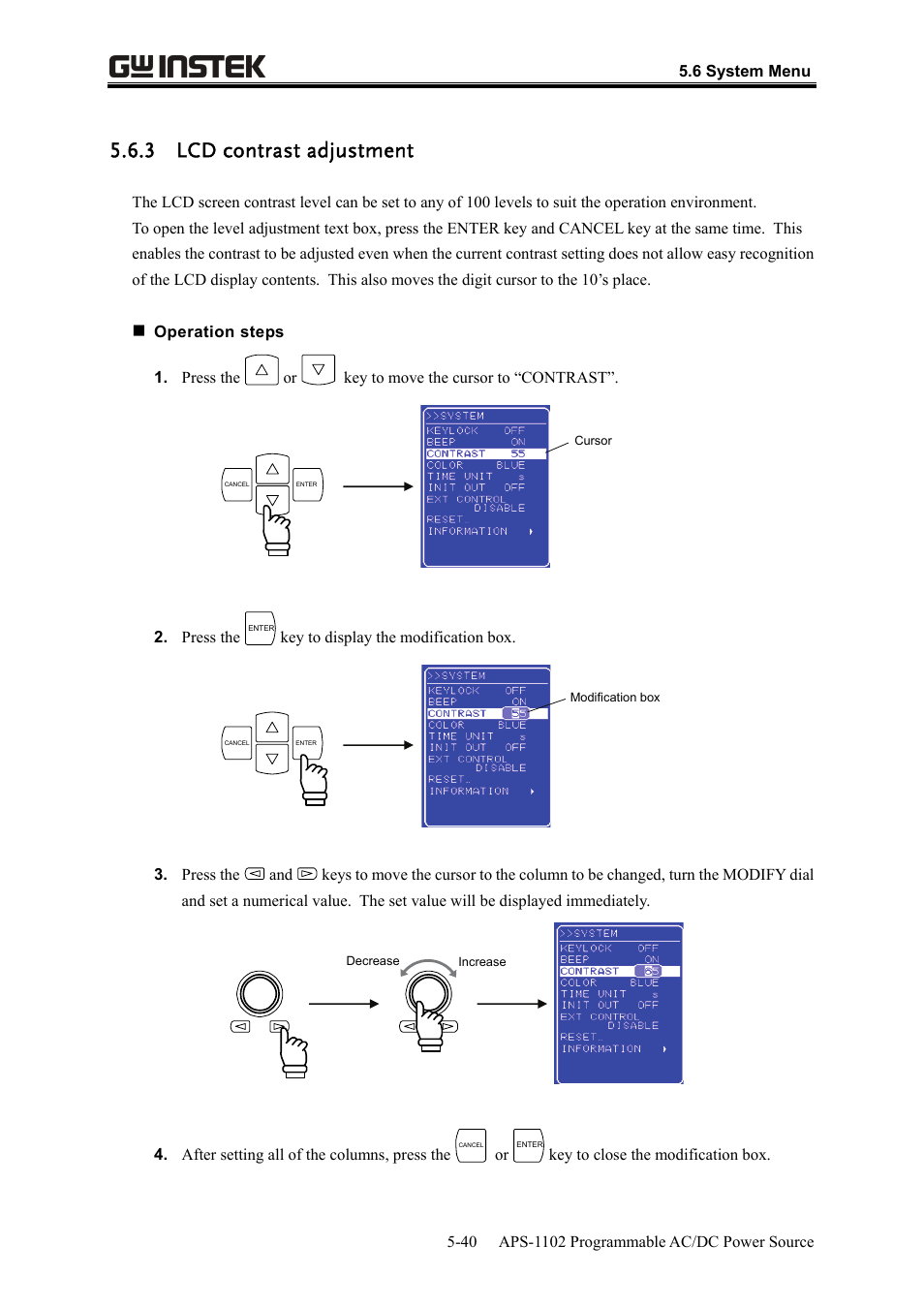 3 lcd contrast adjustment | GW Instek APS-1102 User Manual User Manual | Page 166 / 265