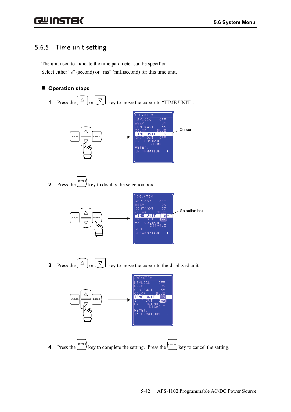 5 time unit setting | GW Instek APS-1102 User Manual User Manual | Page 168 / 265