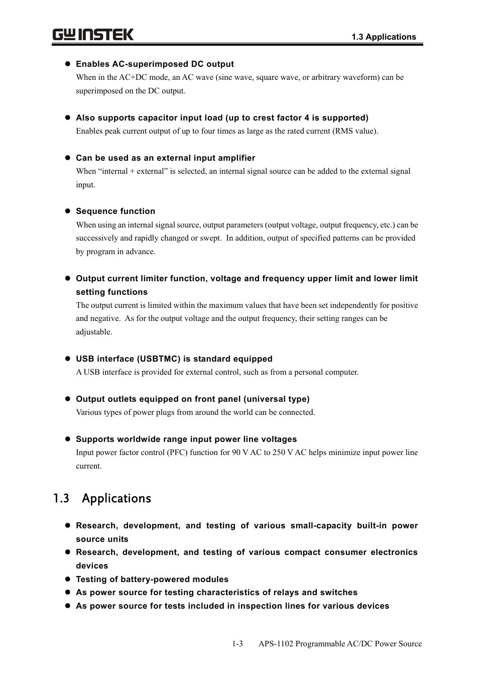 3 applications | GW Instek APS-1102 User Manual User Manual | Page 17 / 265
