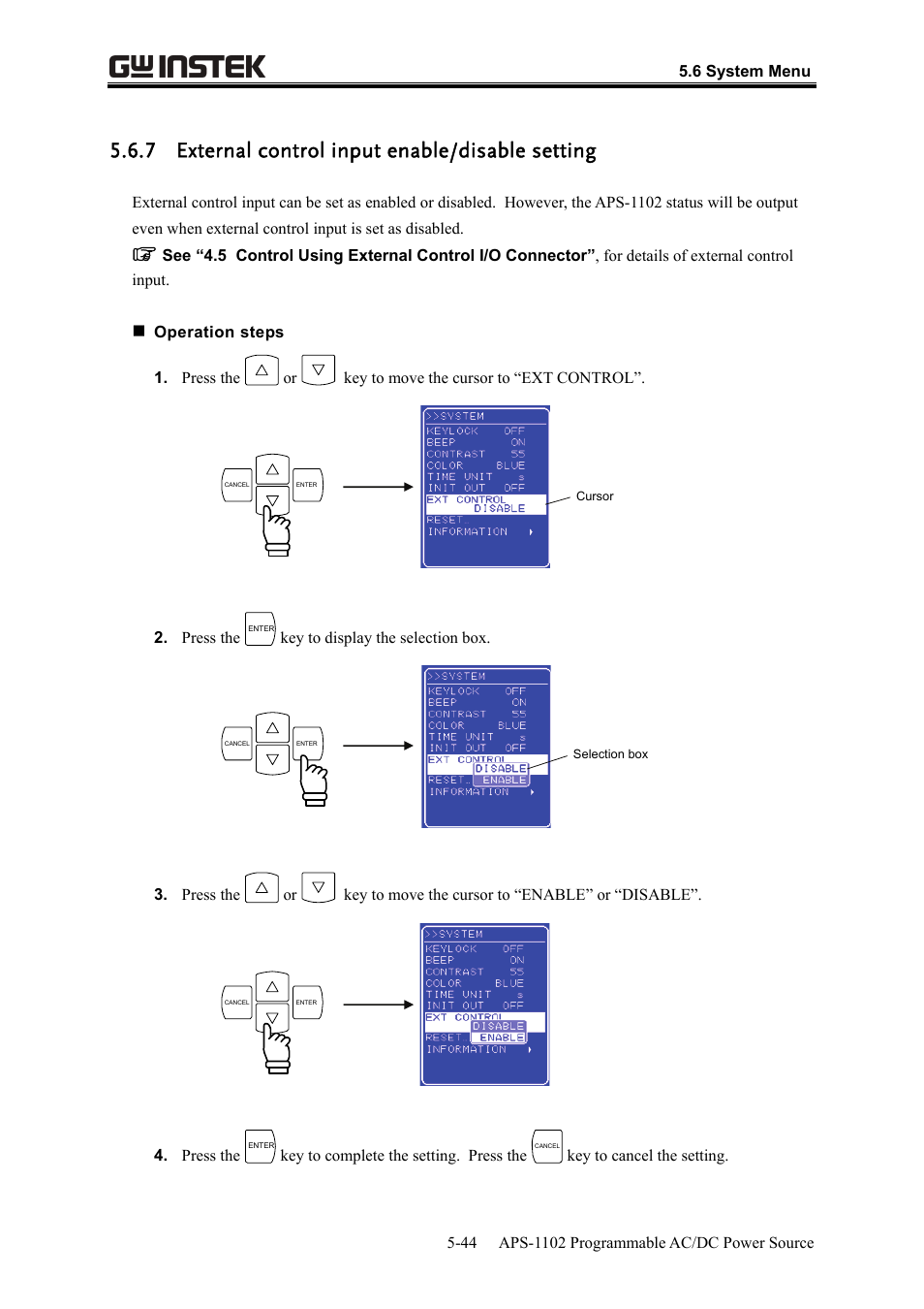 7 external control input enable/disable setting | GW Instek APS-1102 User Manual User Manual | Page 170 / 265