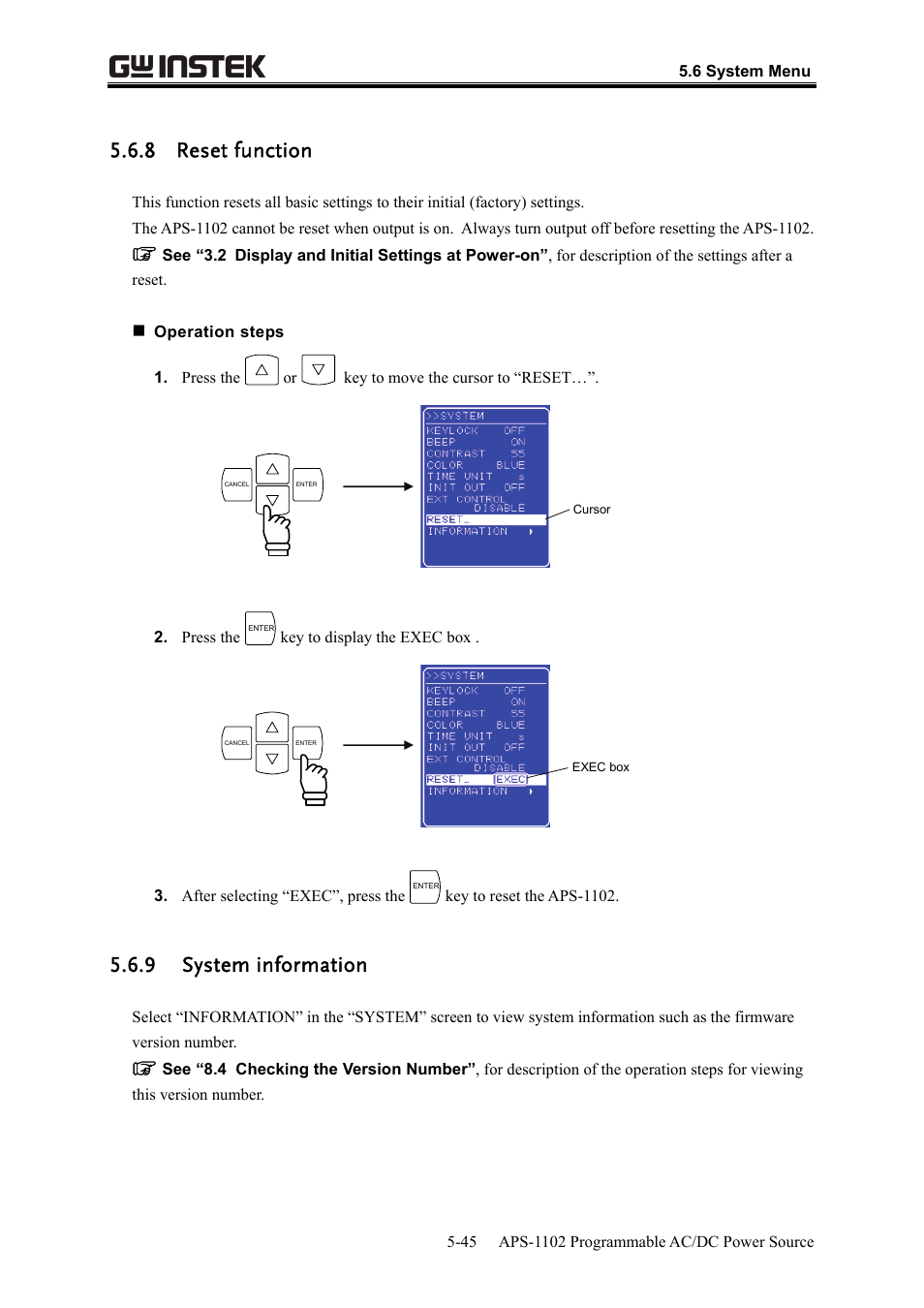 8 reset function, 9 system information | GW Instek APS-1102 User Manual User Manual | Page 171 / 265