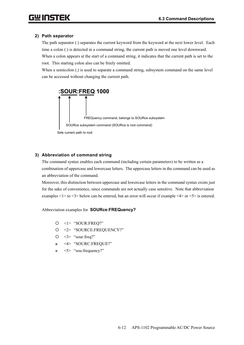 Sour:freq 1000 | GW Instek APS-1102 User Manual User Manual | Page 184 / 265