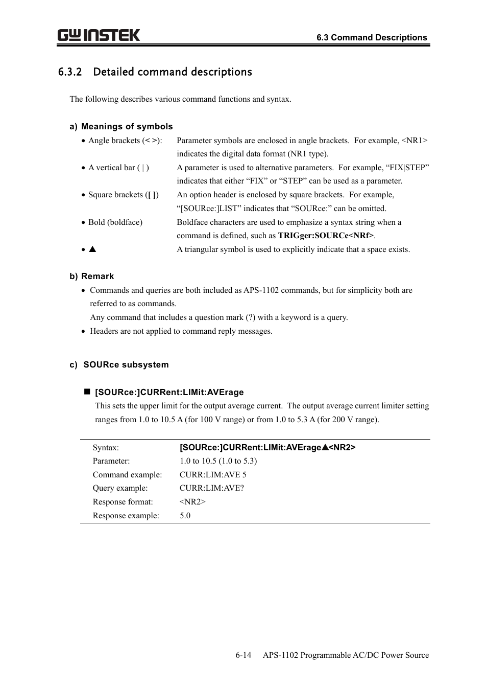 2 detailed command descriptions | GW Instek APS-1102 User Manual User Manual | Page 186 / 265