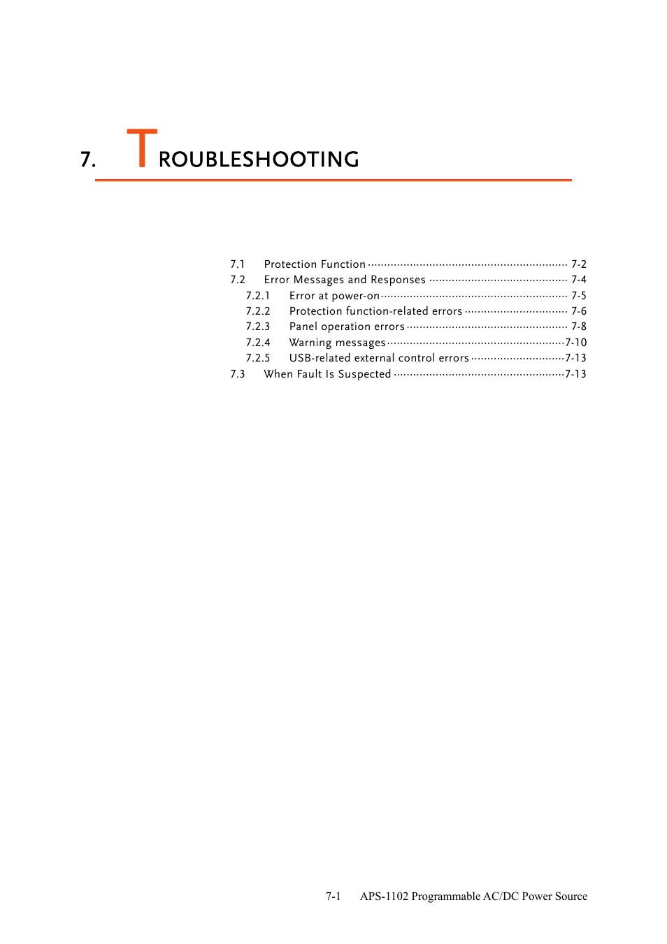 Roubleshooting | GW Instek APS-1102 User Manual User Manual | Page 223 / 265