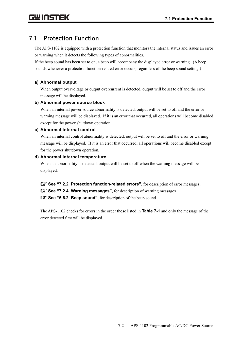 1 protection function | GW Instek APS-1102 User Manual User Manual | Page 224 / 265