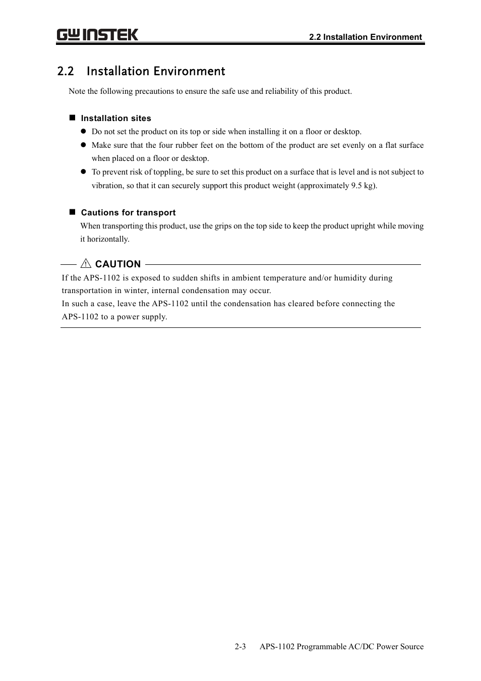 2 installation environment | GW Instek APS-1102 User Manual User Manual | Page 23 / 265