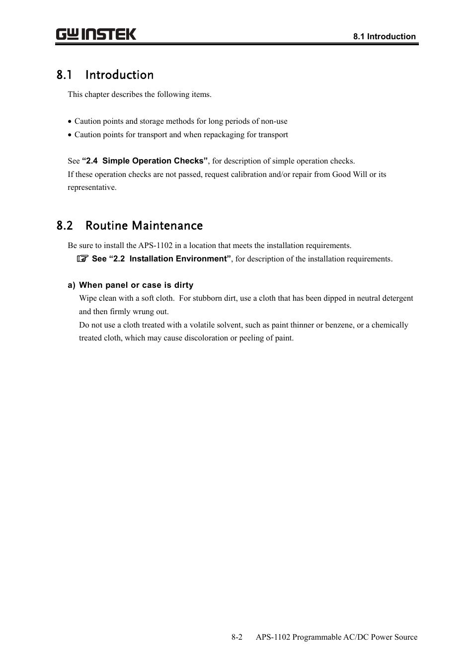 1 introduction, 2 routine maintenance | GW Instek APS-1102 User Manual User Manual | Page 242 / 265