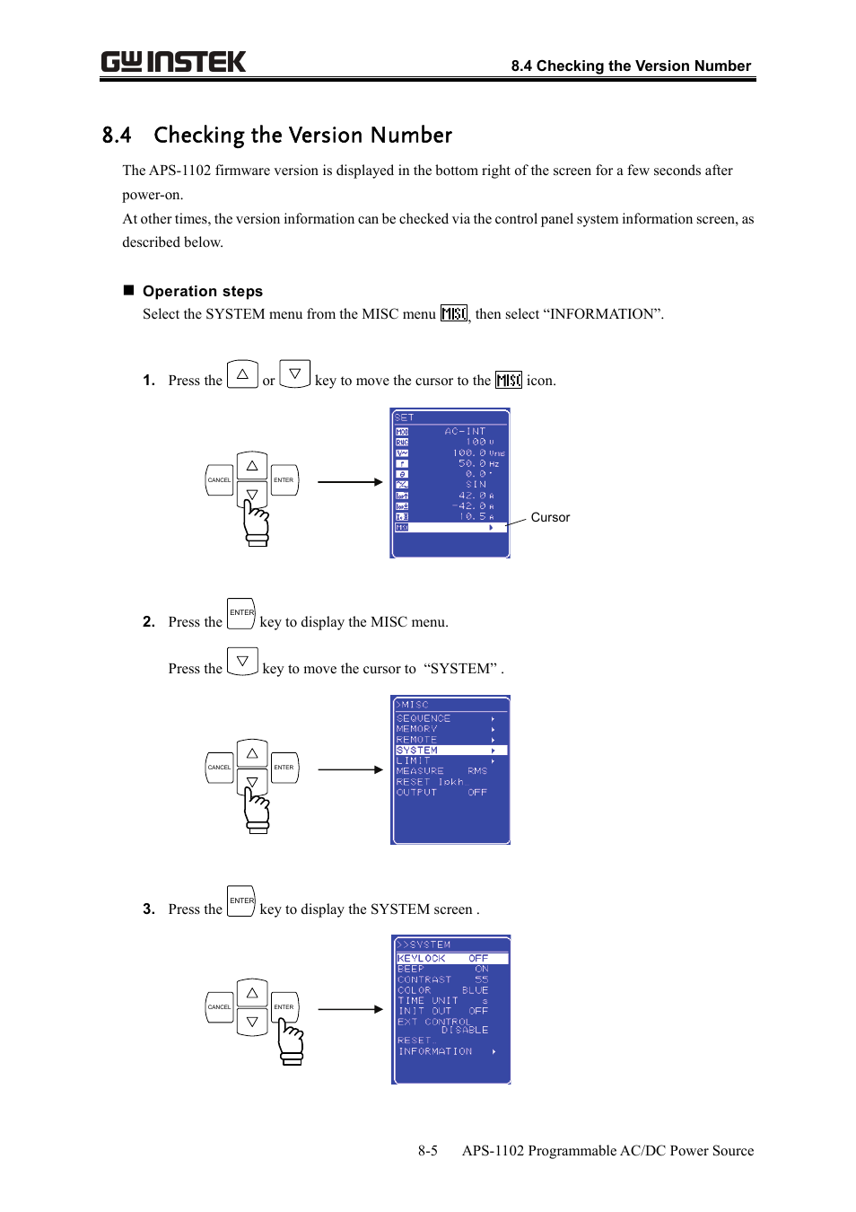 4 checking the version number | GW Instek APS-1102 User Manual User Manual | Page 245 / 265