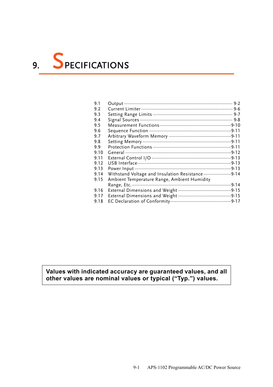 Pecifications | GW Instek APS-1102 User Manual User Manual | Page 249 / 265