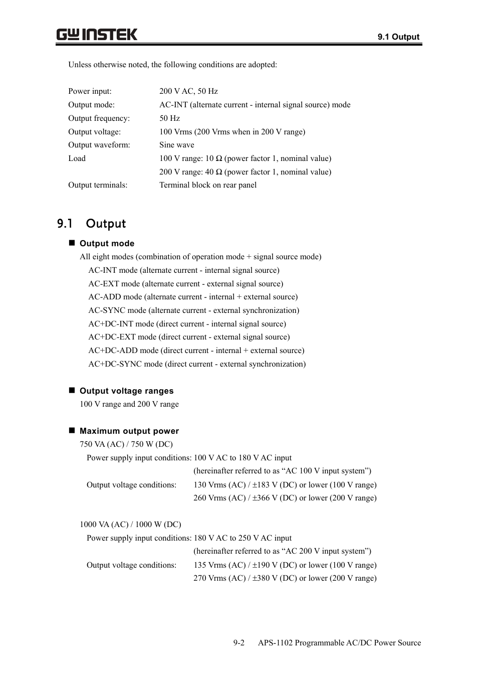 1 output | GW Instek APS-1102 User Manual User Manual | Page 250 / 265