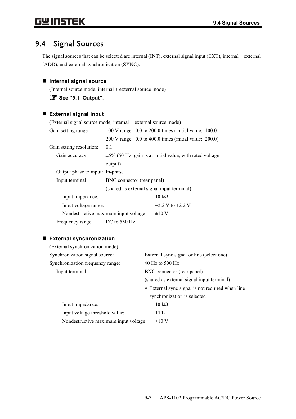 4 signal sources | GW Instek APS-1102 User Manual User Manual | Page 255 / 265