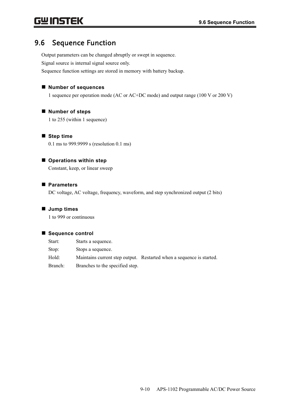 6 sequence function | GW Instek APS-1102 User Manual User Manual | Page 258 / 265