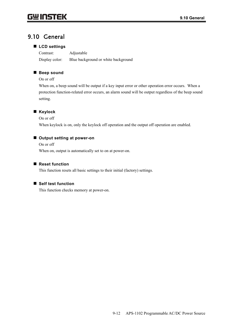 10 general | GW Instek APS-1102 User Manual User Manual | Page 260 / 265