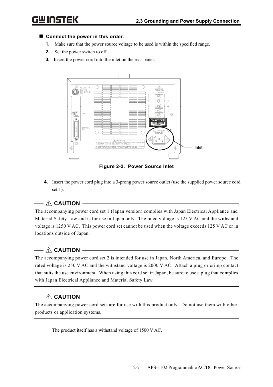 Caution | GW Instek APS-1102 User Manual User Manual | Page 27 / 265