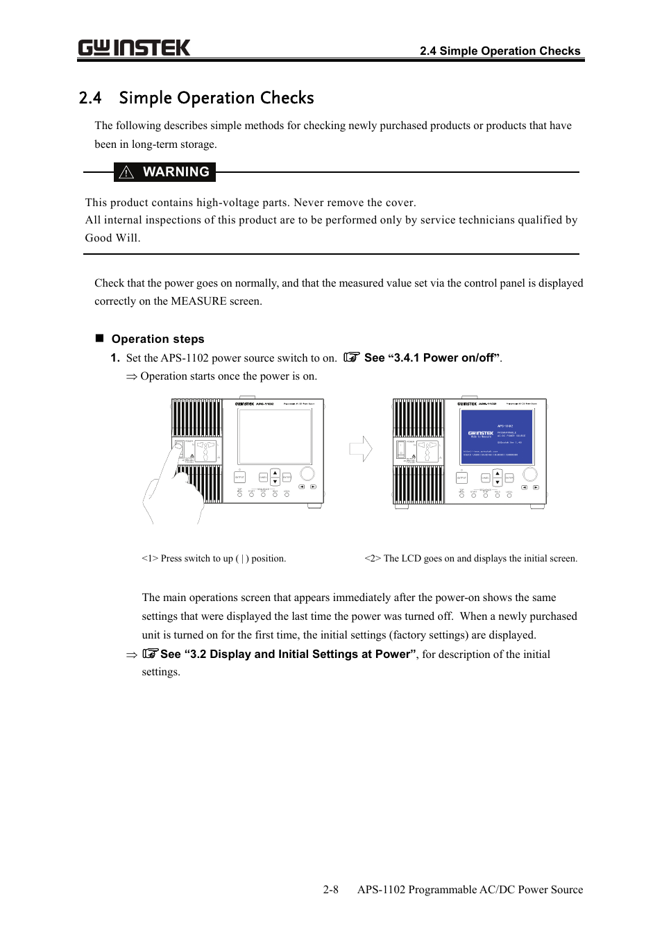 4 simple operation checks | GW Instek APS-1102 User Manual User Manual | Page 28 / 265