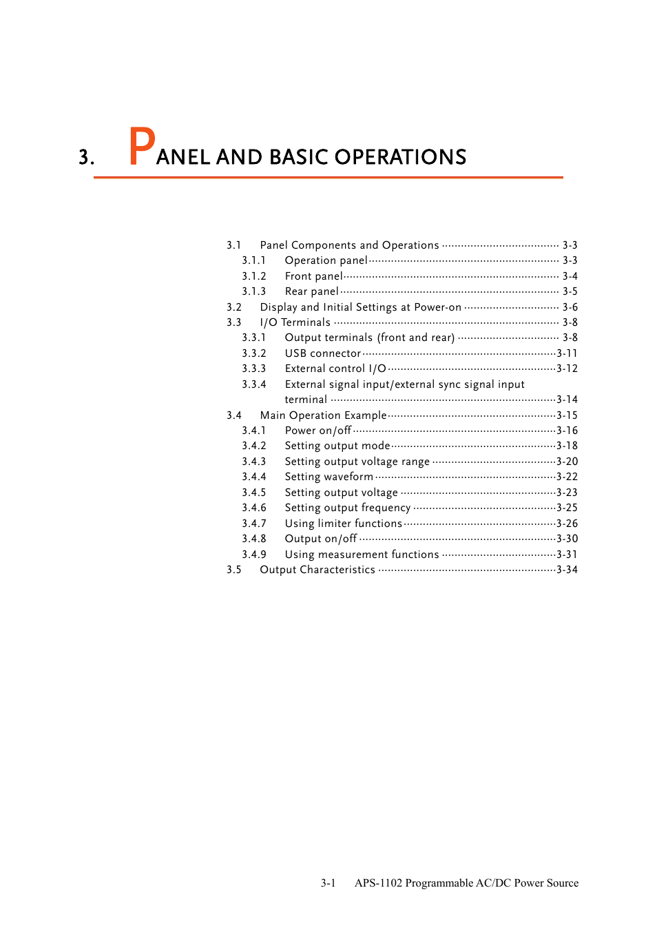 Anel and basic operations | GW Instek APS-1102 User Manual User Manual | Page 31 / 265