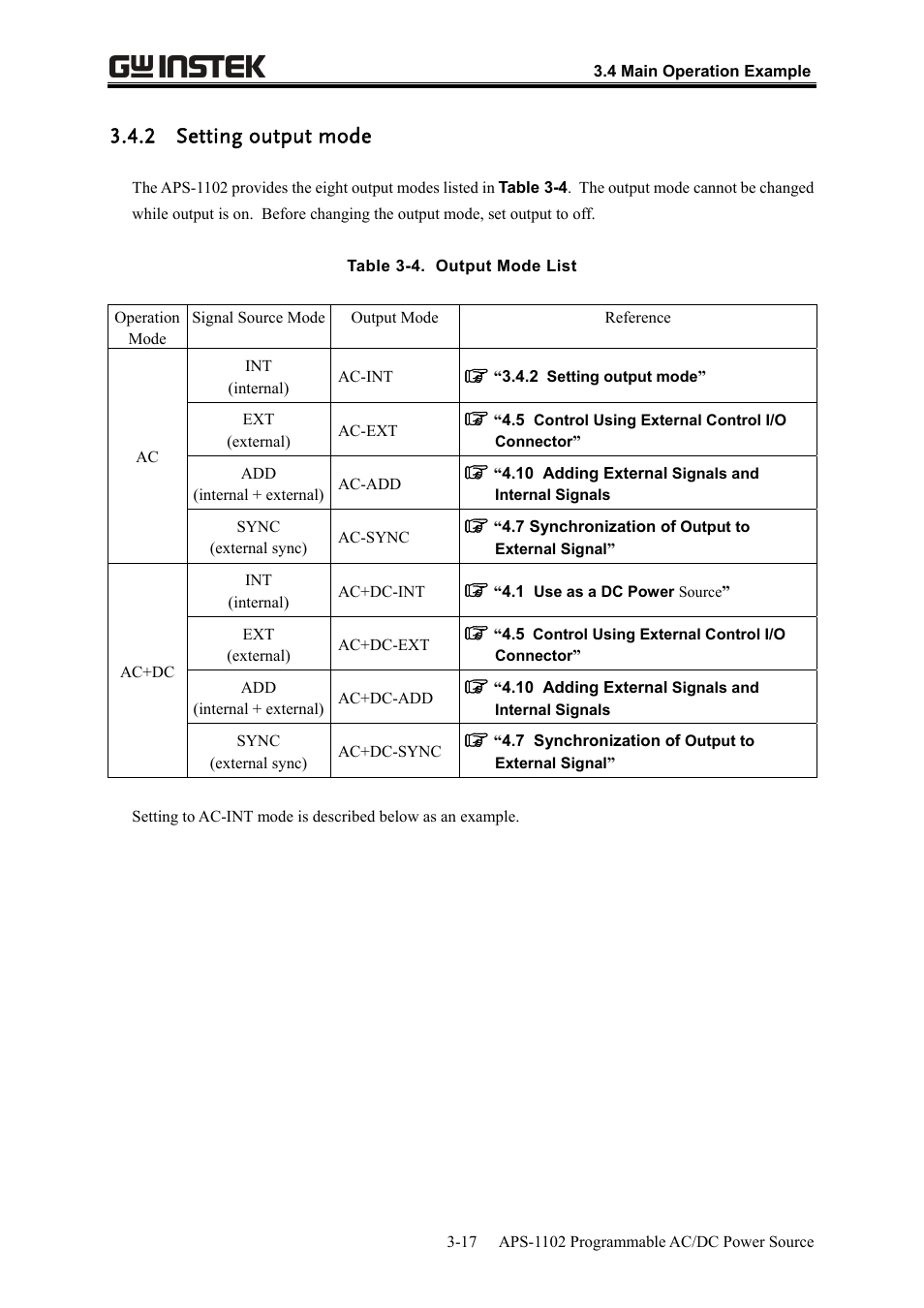 2 setting output mode | GW Instek APS-1102 User Manual User Manual | Page 47 / 265