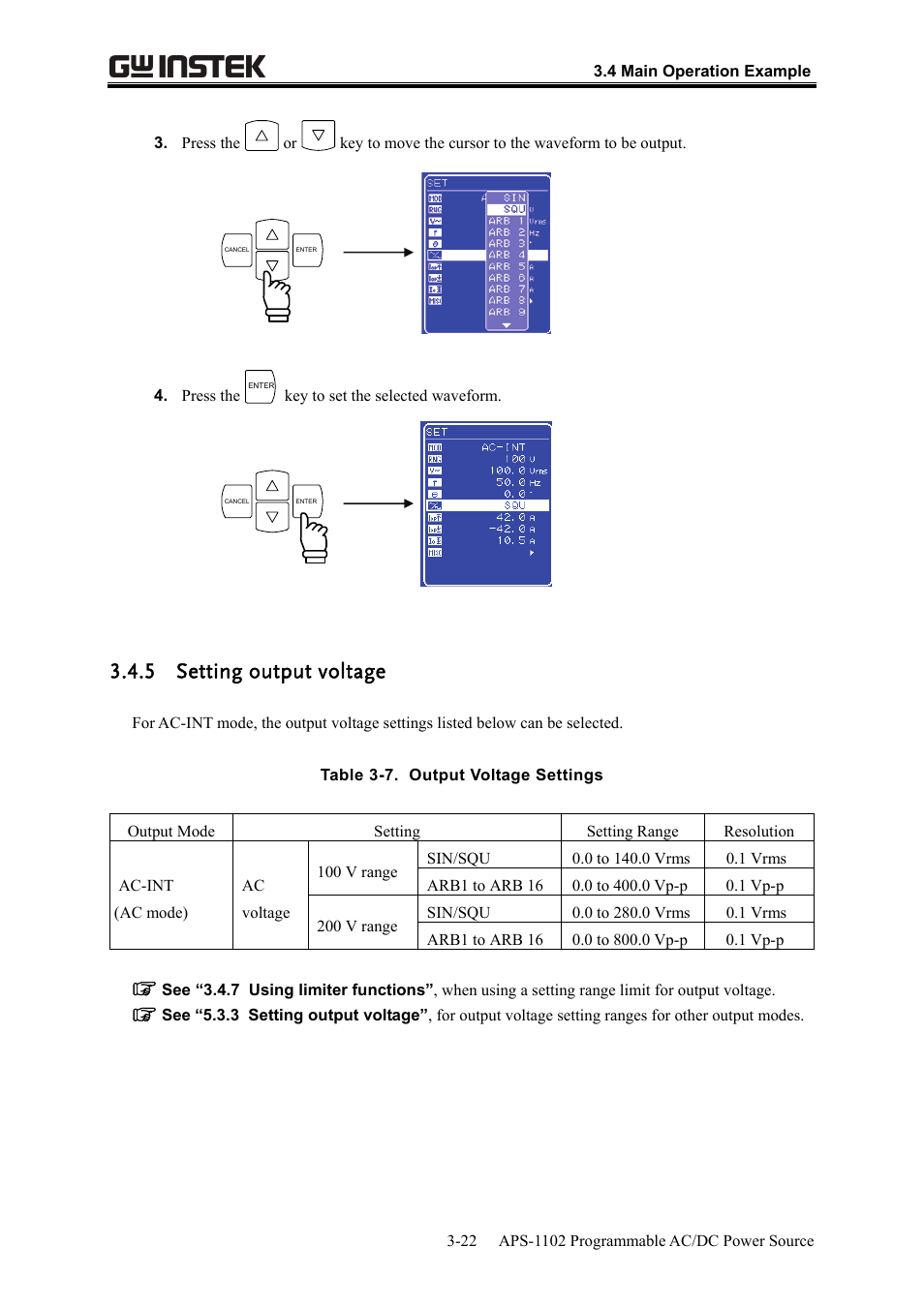 5 setting output voltage | GW Instek APS-1102 User Manual User Manual | Page 52 / 265