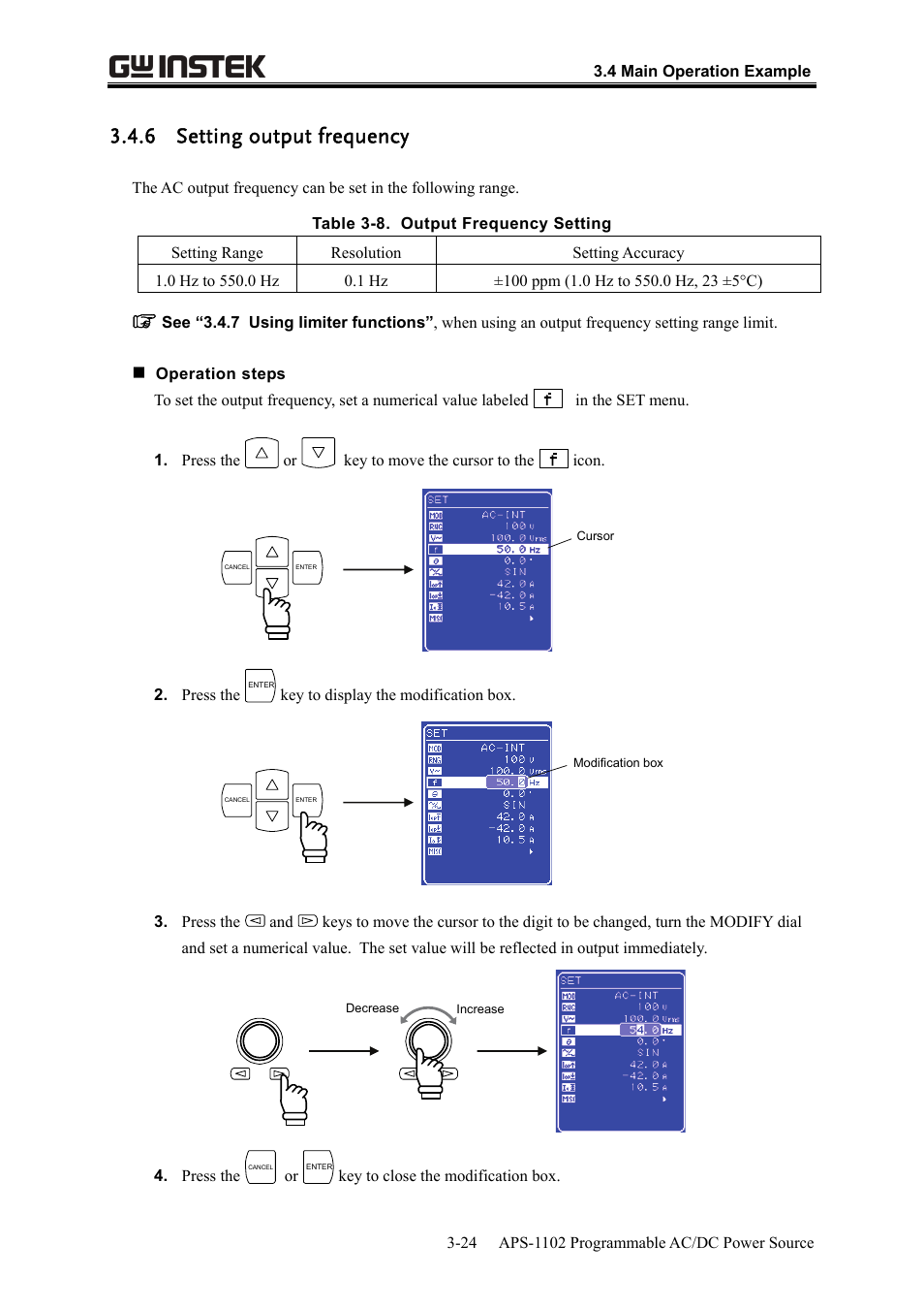 6 setting output frequency | GW Instek APS-1102 User Manual User Manual | Page 54 / 265