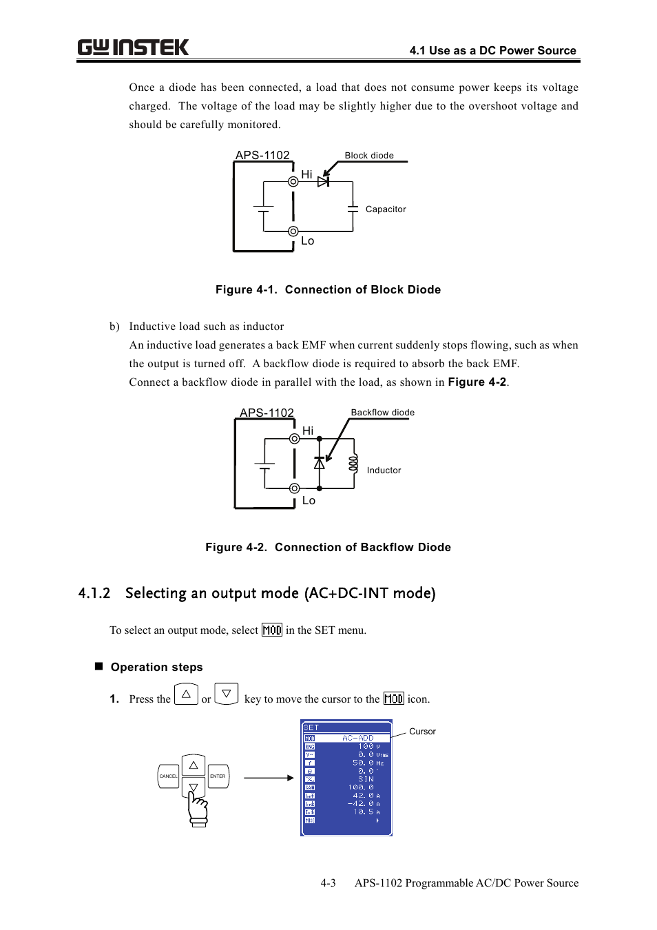 2 selecting an output mode (ac+dc-int mode) | GW Instek APS-1102 User Manual User Manual | Page 67 / 265