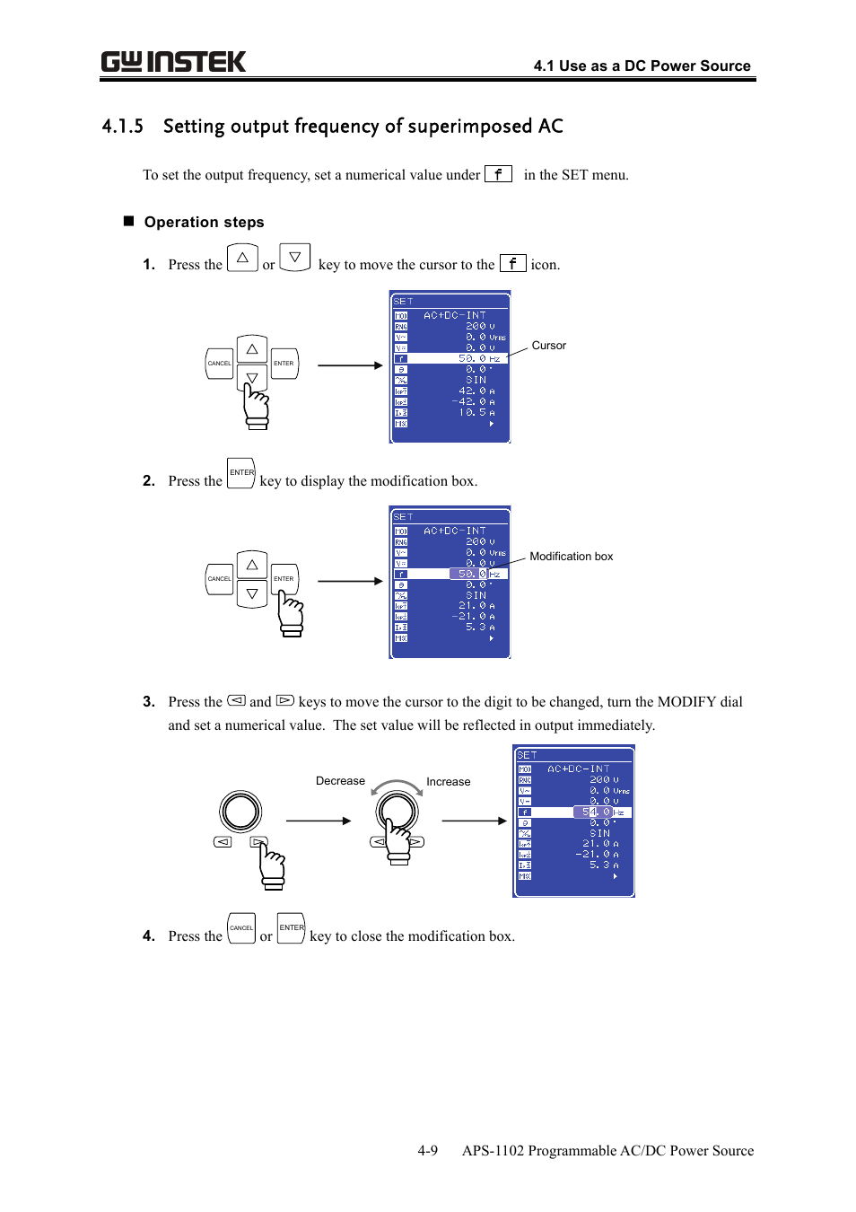 5 setting output frequency of superimposed ac | GW Instek APS-1102 User Manual User Manual | Page 73 / 265