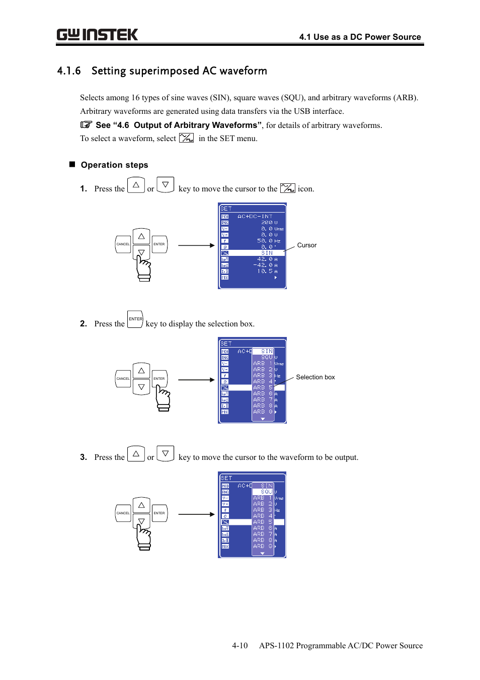6 setting superimposed ac waveform | GW Instek APS-1102 User Manual User Manual | Page 74 / 265